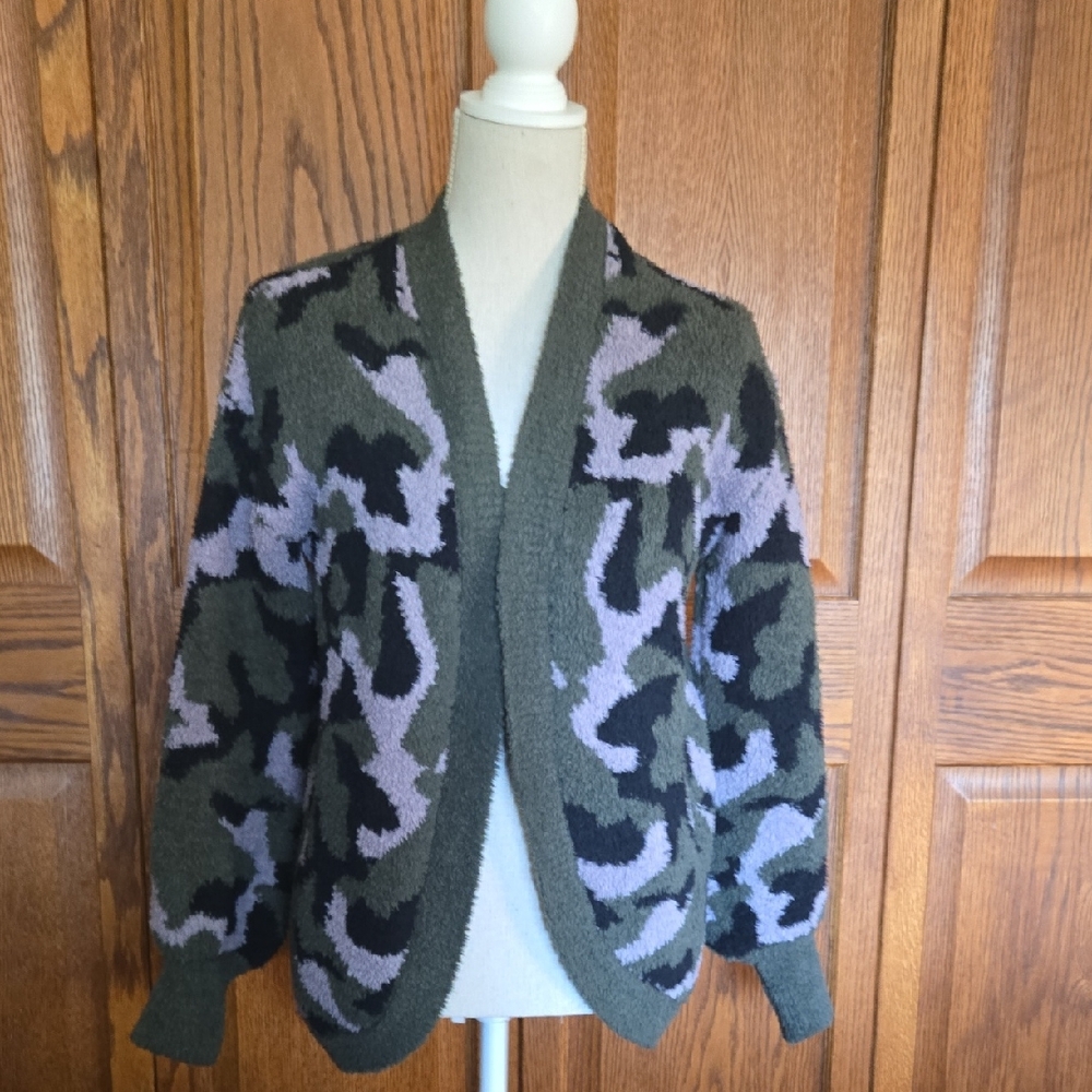 Rachel Zoe Green and Purple Camouflage Cardigan